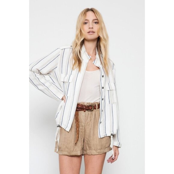 Rails Coco Stripe Linen Utility Military Jacket Womens Sz S Minimalist Layering - Picture 3 of 16